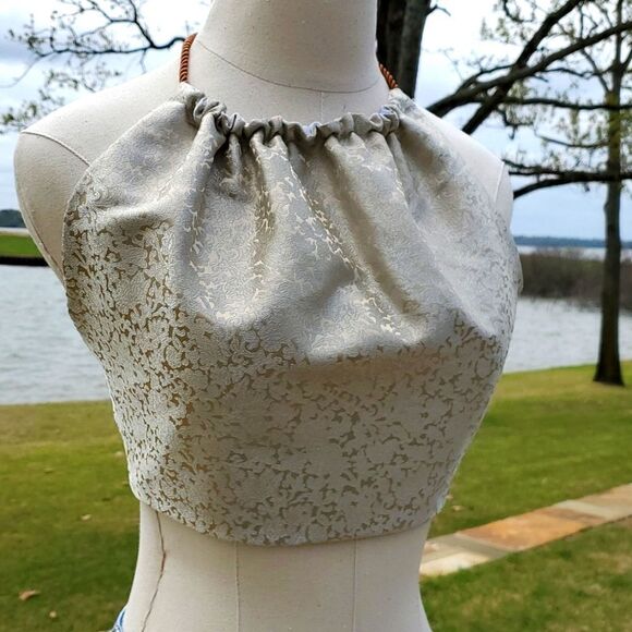 Hey Sue! Upcycled Raccoon Bear Fox  Halter Top Reversible Festival Top S/M - Picture 10 of 11